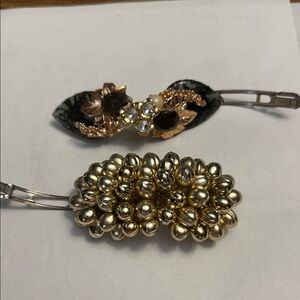 Gold Decorative Floral Hair Barrette - Women Accessories vintage